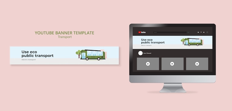 PSD gratuito plantilla de banner de youtube de transporte ecológico y ecológico