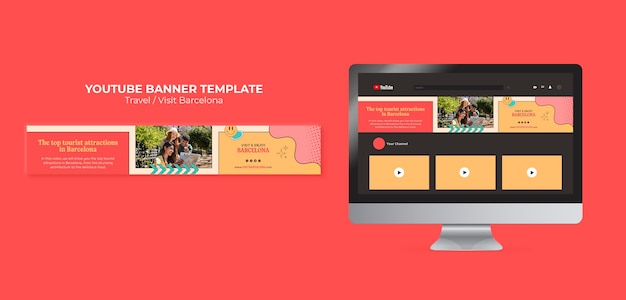 PSD gratuito plantilla de banner de youtube de viaje de diseño plano
