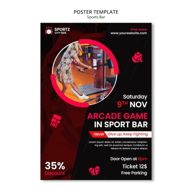 PSD gratuito plantilla de bar deportivo de diseño plano