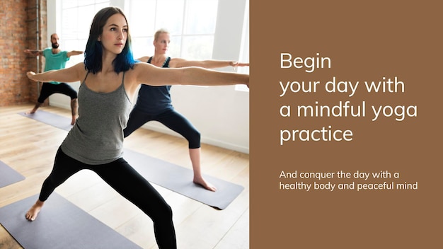 Plantilla de bienestar de ejercicio de yoga psd para presentación de estilo de vida saludable