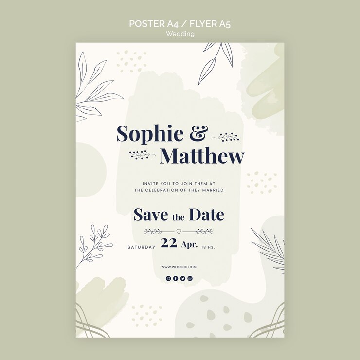PSD gratuito plantilla de boda de diseño plano
