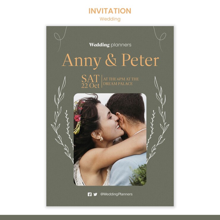PSD gratuito plantilla de boda de diseño plano