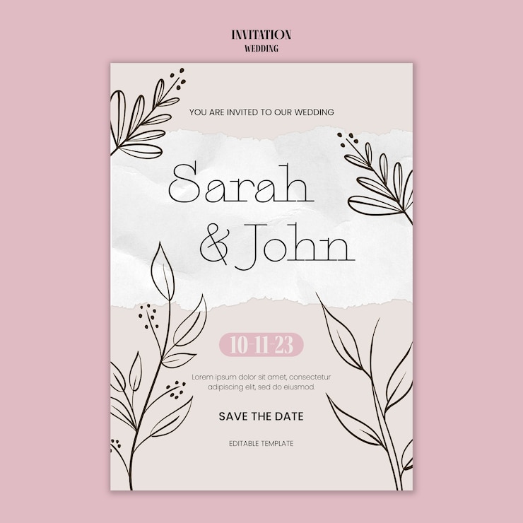 PSD gratuito plantilla de boda de diseño plano