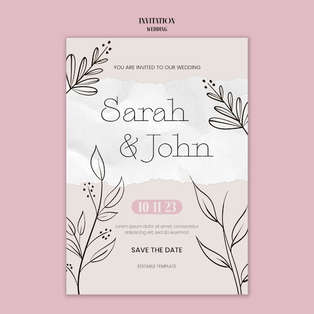 Plantilla de boda de diseño plano
