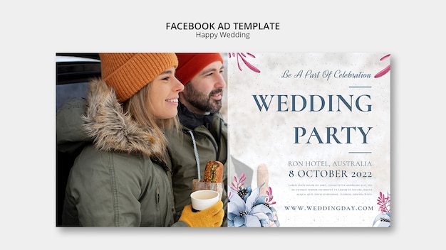PSD gratuito plantilla de boda feliz de diseño plano