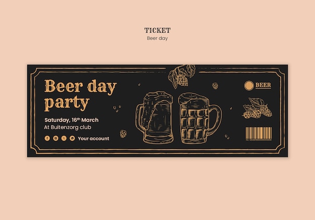 PSD gratuito plantilla de boleto para la celebración del día de la cerveza