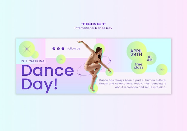 PSD gratuito plantilla de boleto para la celebración del día internacional de la danza