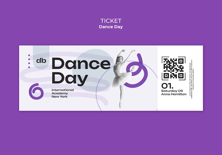 PSD gratuito plantilla de boleto para la celebración del día internacional de la danza