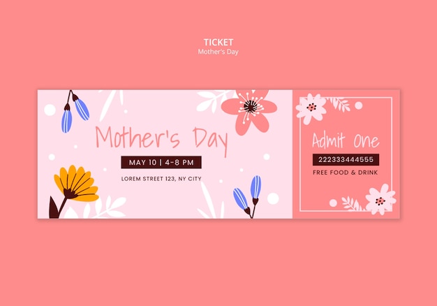 Plantilla de boleto para la celebración del día de la madre