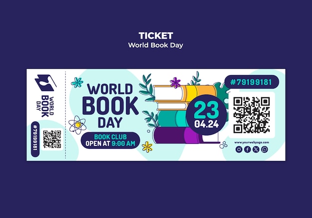 plantilla de boleto para la celebración del Día Mundial del Libro