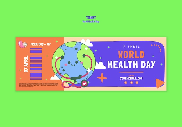 Plantilla de boleto para la celebración del día mundial de la salud