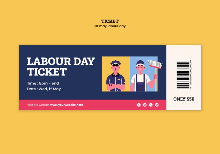 PSD gratuito plantilla de boleto para la celebración del día del trabajo