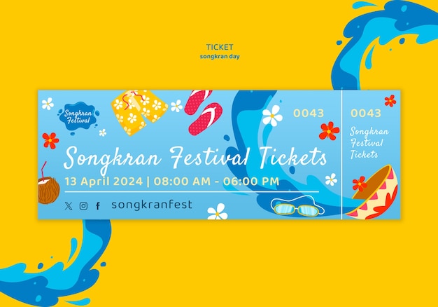 PSD gratuito plantilla de boleto para la celebración de songkran