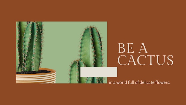 Plantilla botánica de cita inspiradora psd con banner de blog de cactus en estilo minimalista