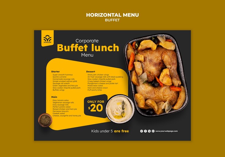 PSD gratuito plantilla de buffet de diseño plano y delicioso