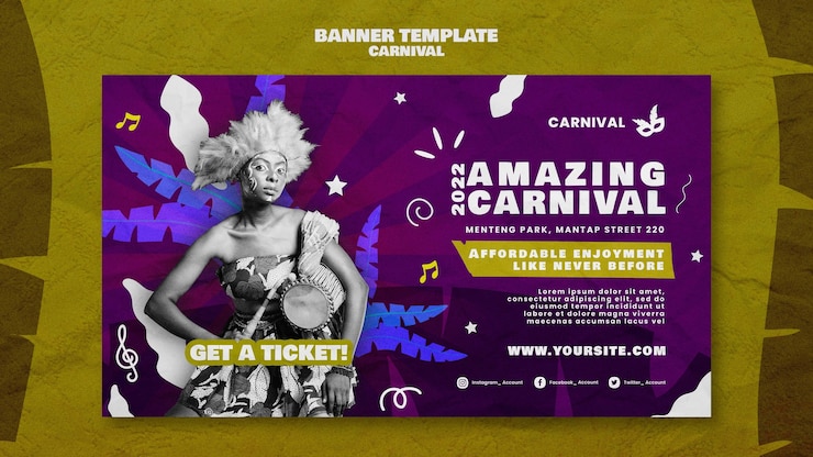 PSD gratuito plantilla de carnaval de banner de diseño plano