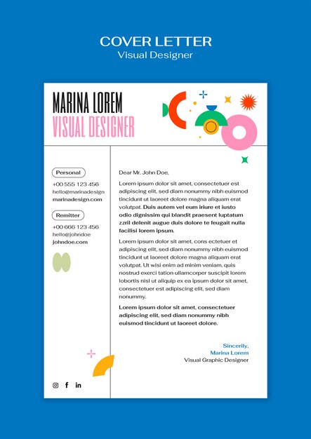 plantilla de carta de presentación del diseñador visual Marina Lorem