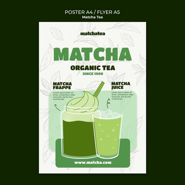 La plantilla del cartel de la bebida de té Matcha.