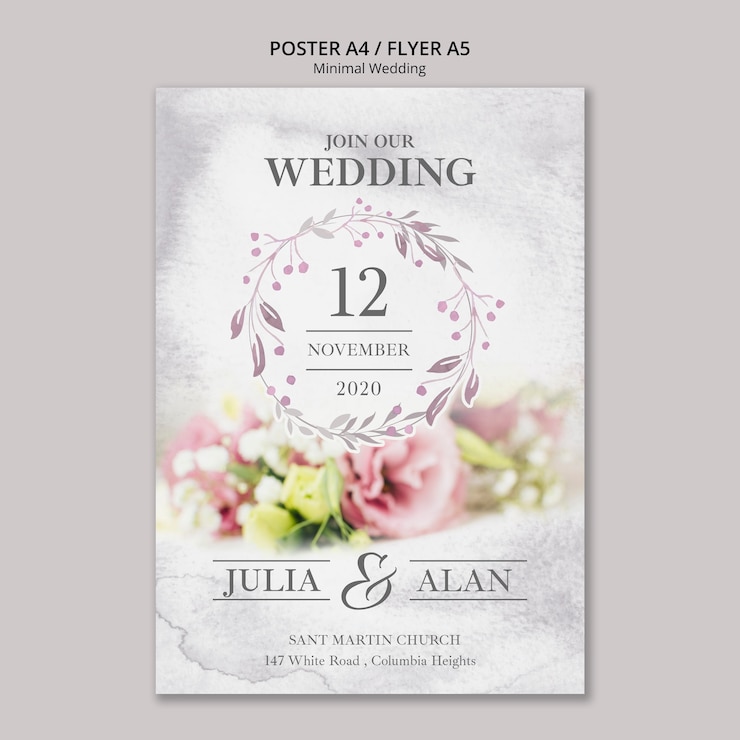 PSD gratuito plantilla de cartel de boda minimalista floral
