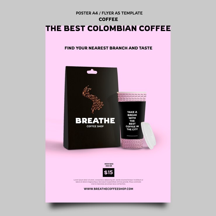 PSD gratuito plantilla de cartel de café de diseño plano