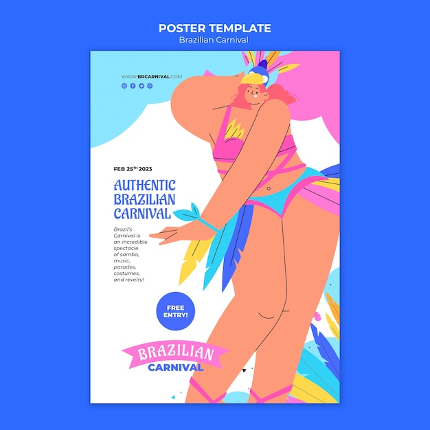 Plantilla de cartel de carnaval brasileño de diseño plano