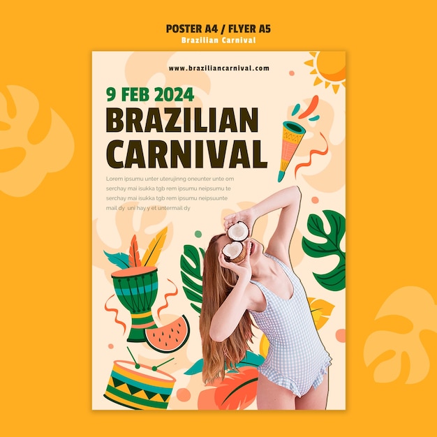 PSD gratuito plantilla de cartel del carnaval brasileño