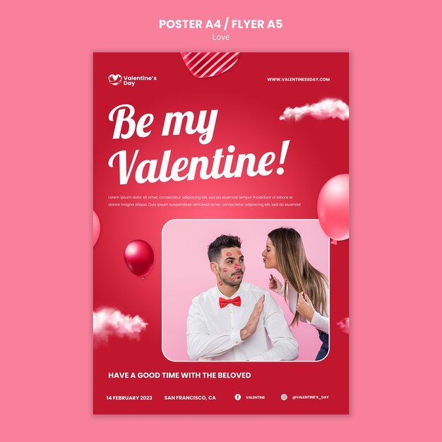 PSD gratuito plantilla de cartel de celebración de amor realista