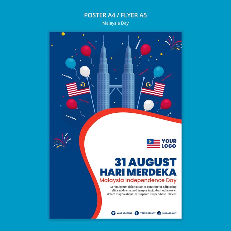 PSD gratuito plantilla de cartel para la celebración del aniversario del día de malasia