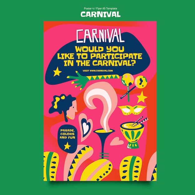 PSD gratuito plantilla de cartel para la celebración del carnaval