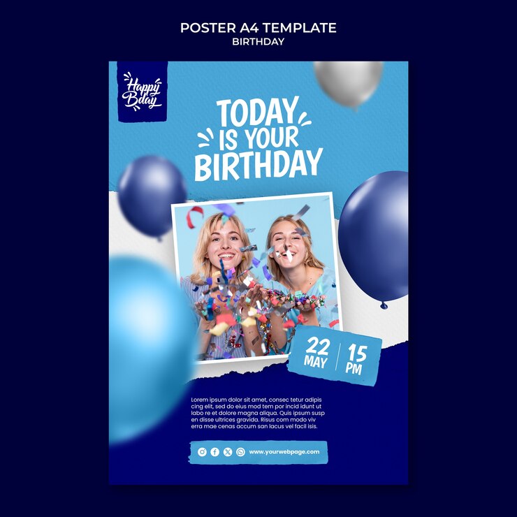 PSD gratuito plantilla de cartel de celebración de cumpleaños realista