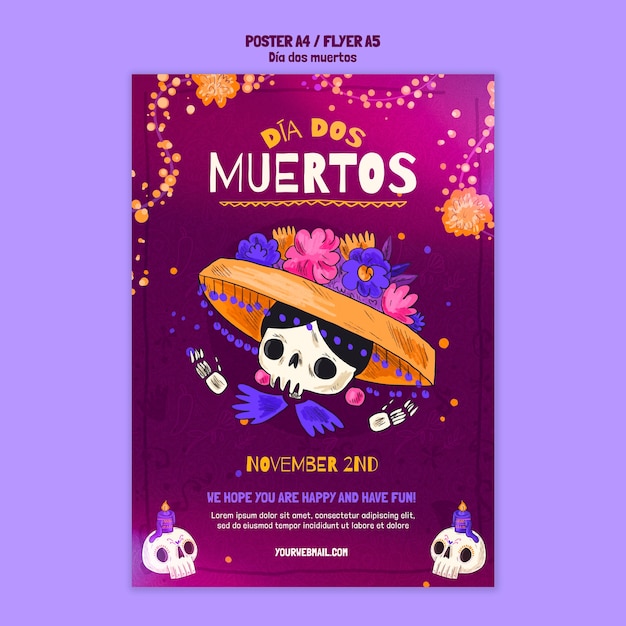 PSD gratuito plantilla de cartel de celebración del día de muertos