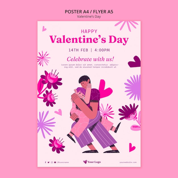 PSD gratuito plantilla de cartel de celebración del día de san valentín