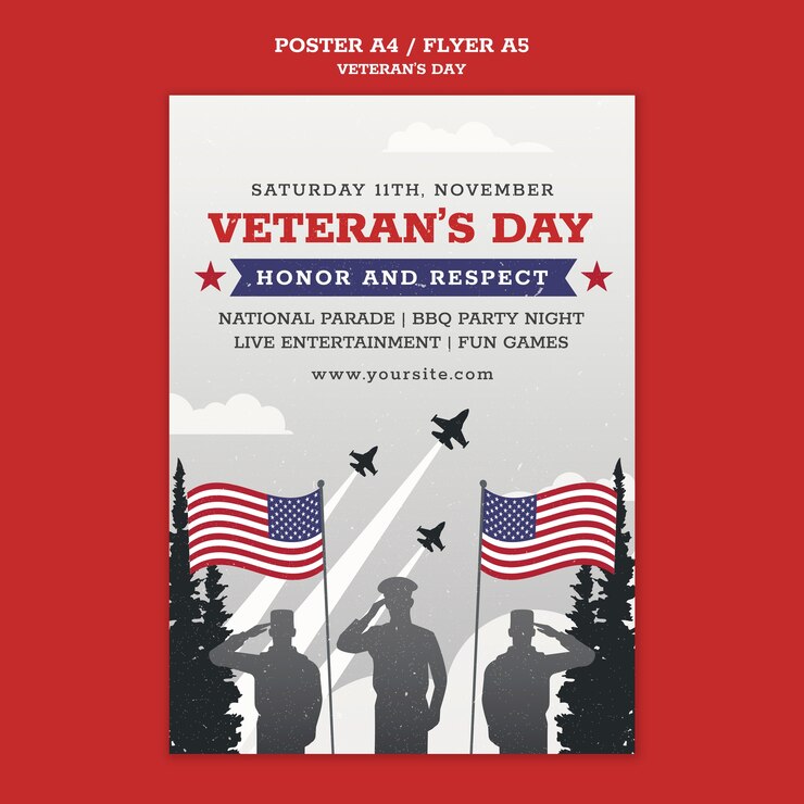PSD gratuito plantilla de cartel de celebración del día de los veteranos