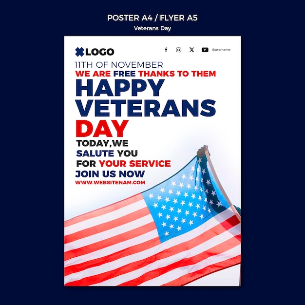 PSD gratuito plantilla de cartel de celebración del día de los veteranos