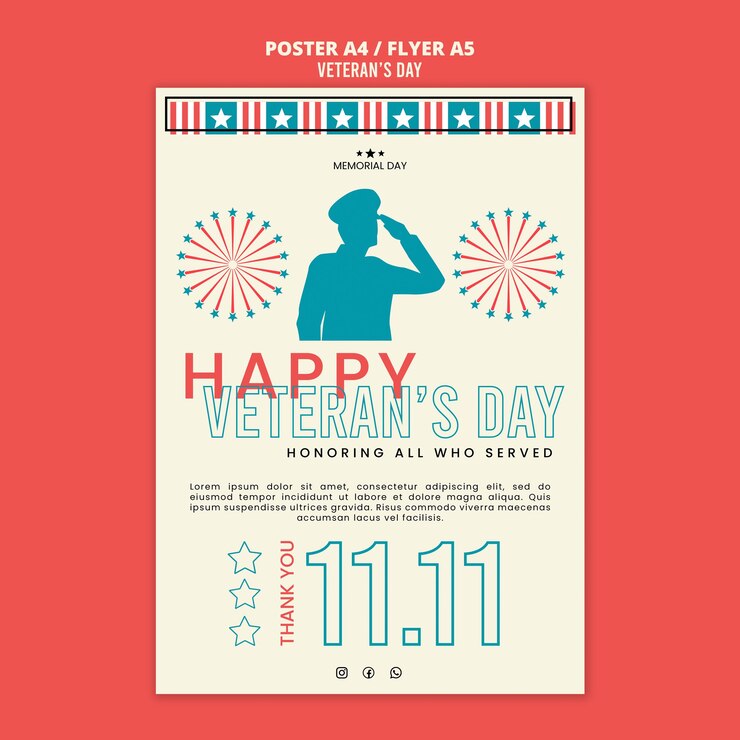PSD gratuito plantilla de cartel de celebración del día de los veteranos