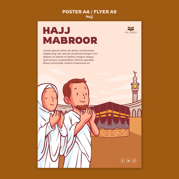 Plantilla de cartel de celebración de hajj dibujado a mano