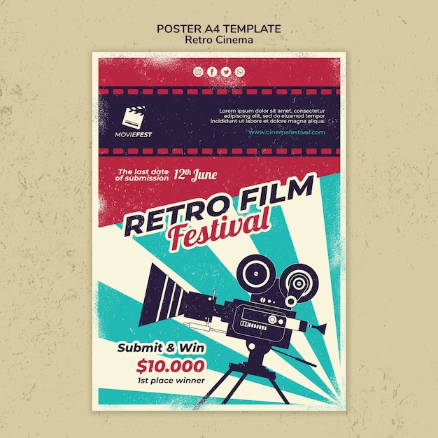 PSD gratuito plantilla de cartel para cine retro