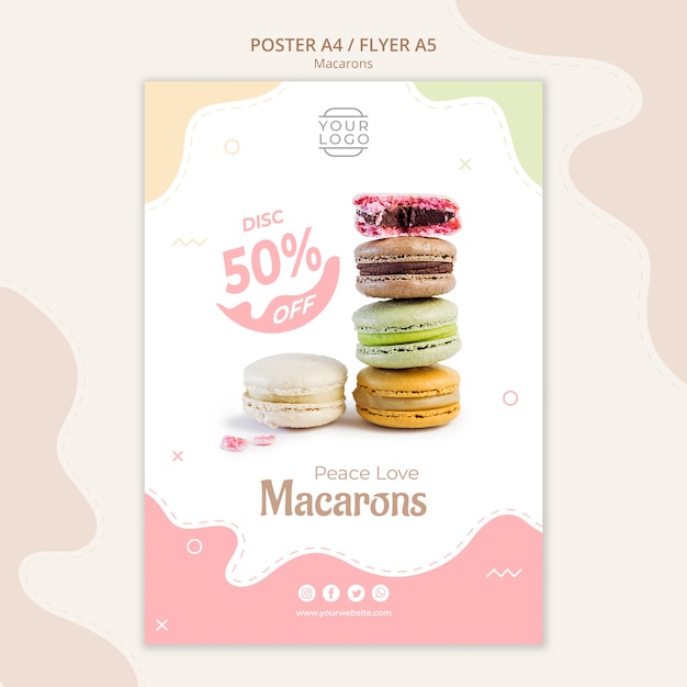 Plantilla de cartel colorido macarons franceses