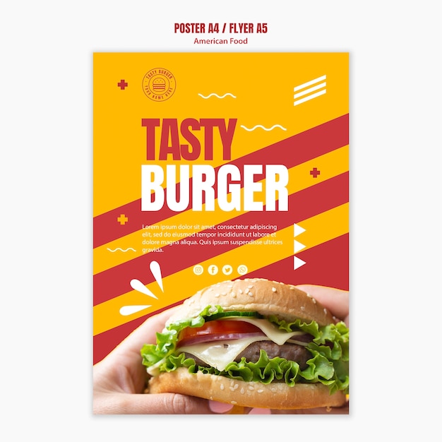 Plantilla de cartel de comida americana de hamburguesa