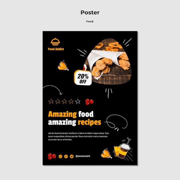 Plantilla de cartel de comida de diseño plano