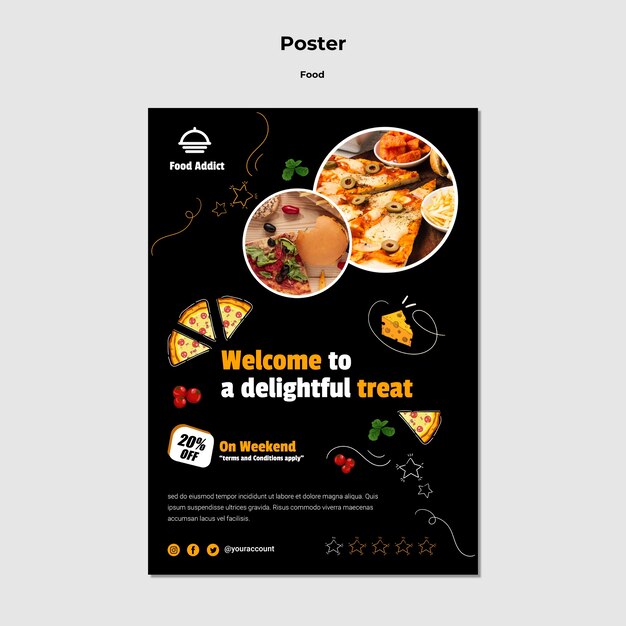 Plantilla de cartel de comida de diseño plano