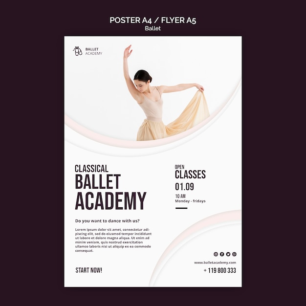 PSD gratuito plantilla de cartel de concepto de ballet