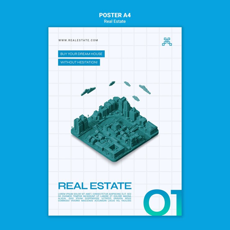 PSD gratuito plantilla de cartel de concepto de bienes raíces