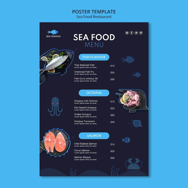Plantilla de cartel de concepto de comida de mar