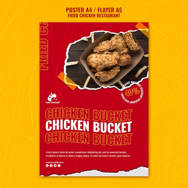 PSD gratuito plantilla de cartel de cubo de pollo frito