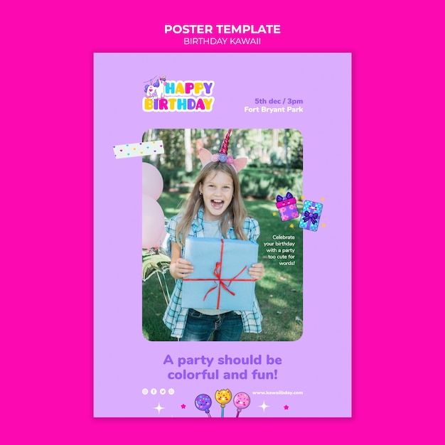 PSD gratuito plantilla de cartel de cumpleaños de diseño plano