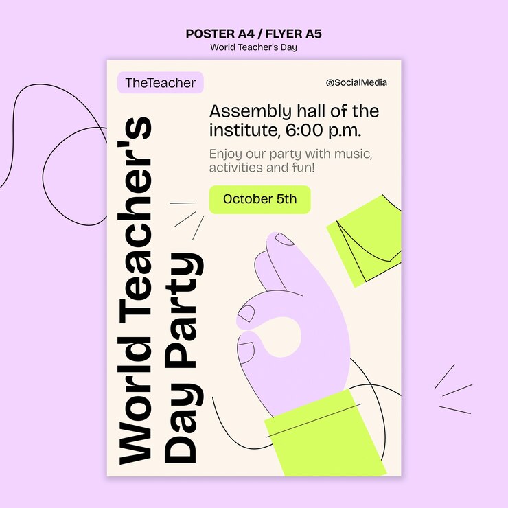 PSD gratuito plantilla de cartel del día mundial del maestro dibujada a mano