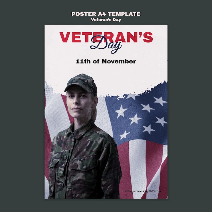 PSD gratuito plantilla de cartel del día del veterano de diseño plano