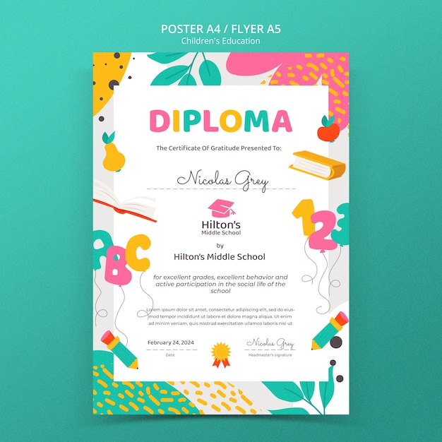 Plantilla de cartel educativo para niños de diseño plano
