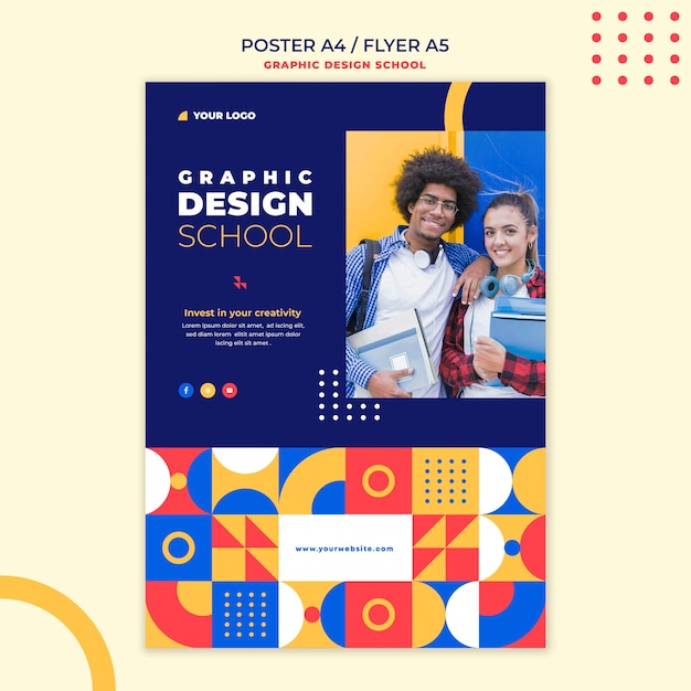 PSD gratuito plantilla de cartel de escuela de diseño gráfico